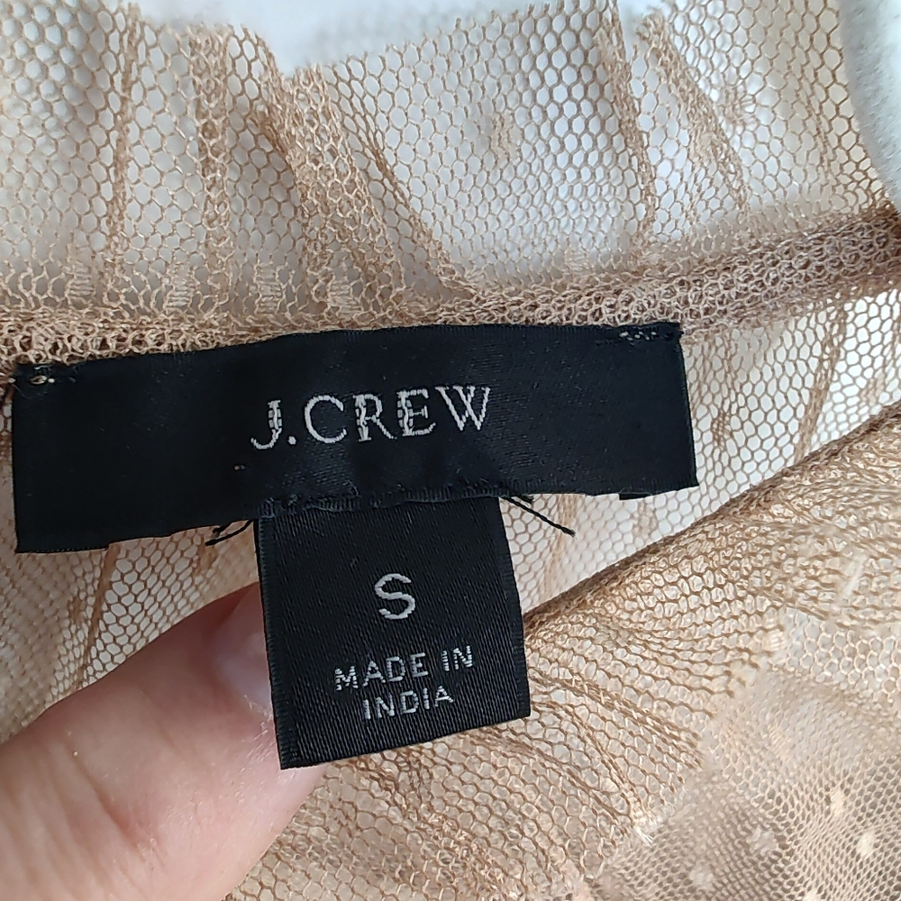 J. Crew Feminine Tan Poke A Dot Shear Tull S Long Sleeve Top - Picture 5 of 17